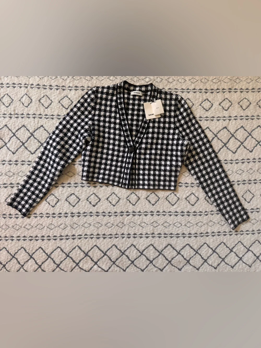 Sandro Black and White Houndstooth Knit Cardigan Sandro Size 2 - Picture 5 of 9